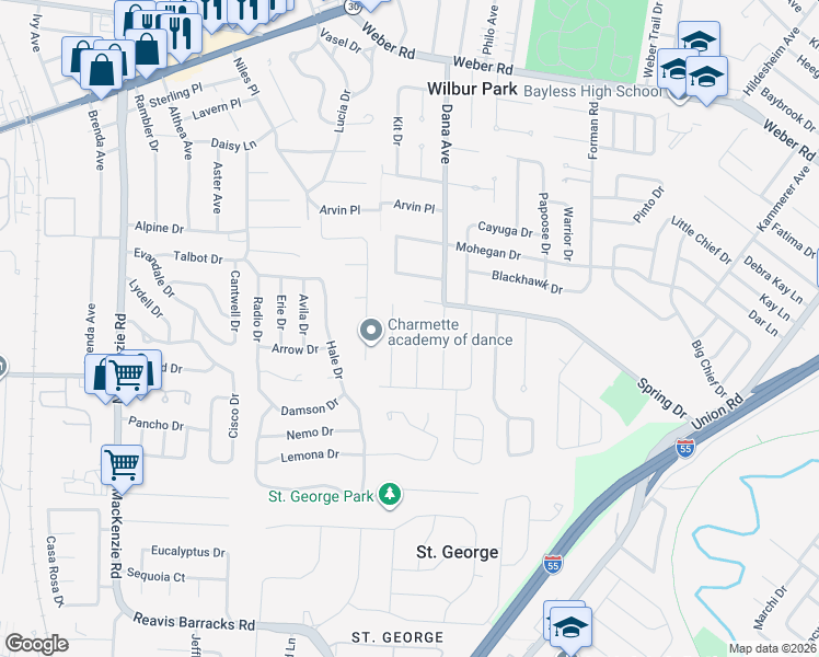 map of restaurants, bars, coffee shops, grocery stores, and more near 8908 Starboard Drive in St. Louis