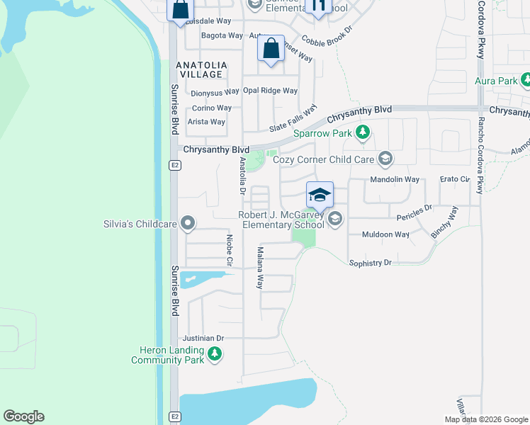 map of restaurants, bars, coffee shops, grocery stores, and more near 11833 Windham Road in Rancho Cordova