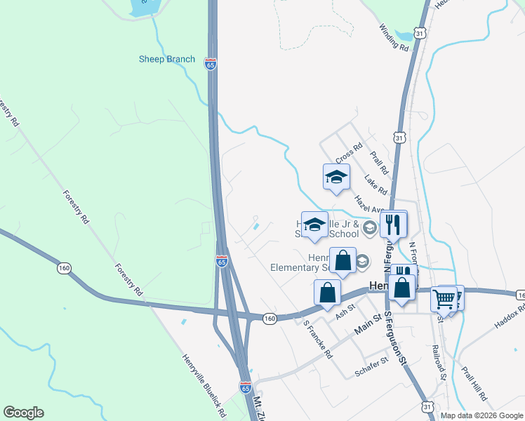 map of restaurants, bars, coffee shops, grocery stores, and more near 330 North Francke Road in Henryville