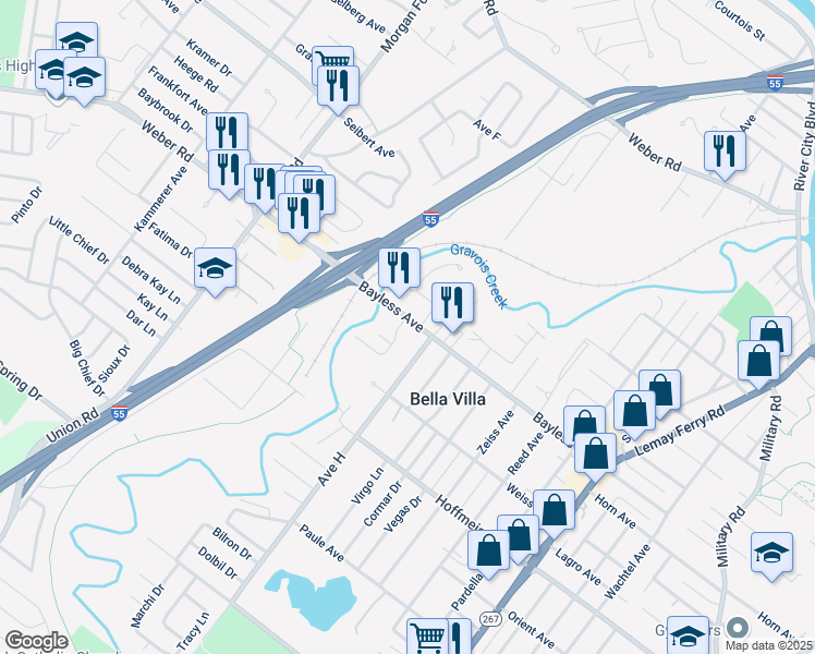 map of restaurants, bars, coffee shops, grocery stores, and more near 4020 Bayless Avenue in St. Louis
