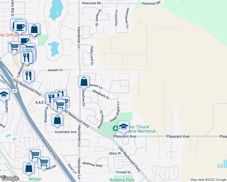 map of restaurants, bars, coffee shops, grocery stores, and more near 613 Leafhaven Lane in Windsor