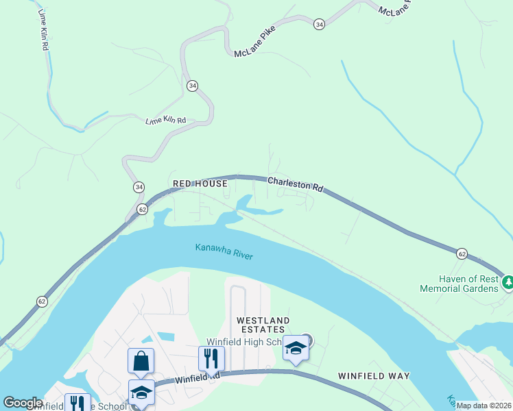 map of restaurants, bars, coffee shops, grocery stores, and more near 11819 Charleston Road in Red House