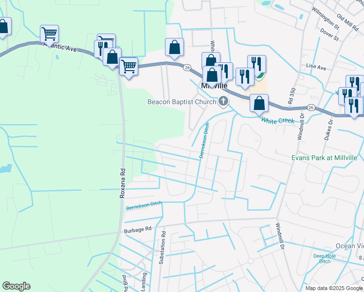 map of restaurants, bars, coffee shops, grocery stores, and more near 38063 Cross Gate Road in Ocean View