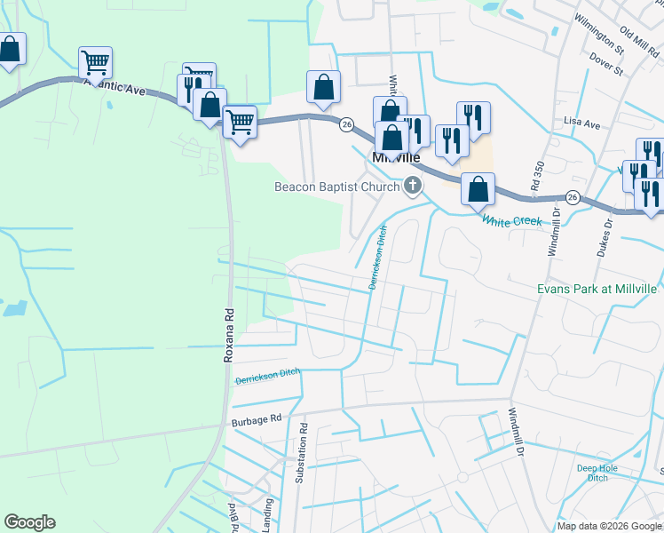 map of restaurants, bars, coffee shops, grocery stores, and more near 38063 Cross Gate Road in Ocean View