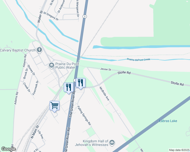 map of restaurants, bars, coffee shops, grocery stores, and more near 336 McBride Avenue in Dupo