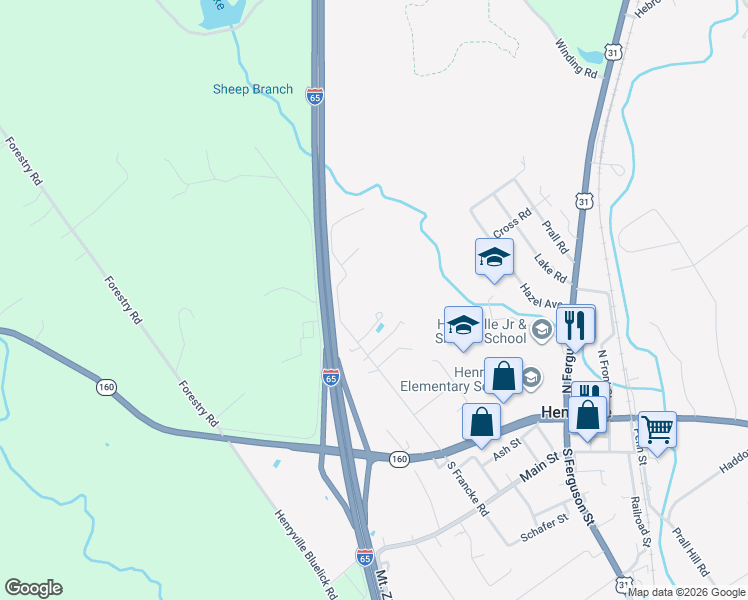 map of restaurants, bars, coffee shops, grocery stores, and more near 330 North Francke Road in Henryville