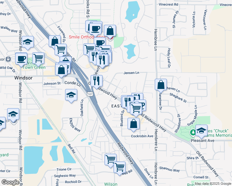map of restaurants, bars, coffee shops, grocery stores, and more near 30 2nd Street in Windsor