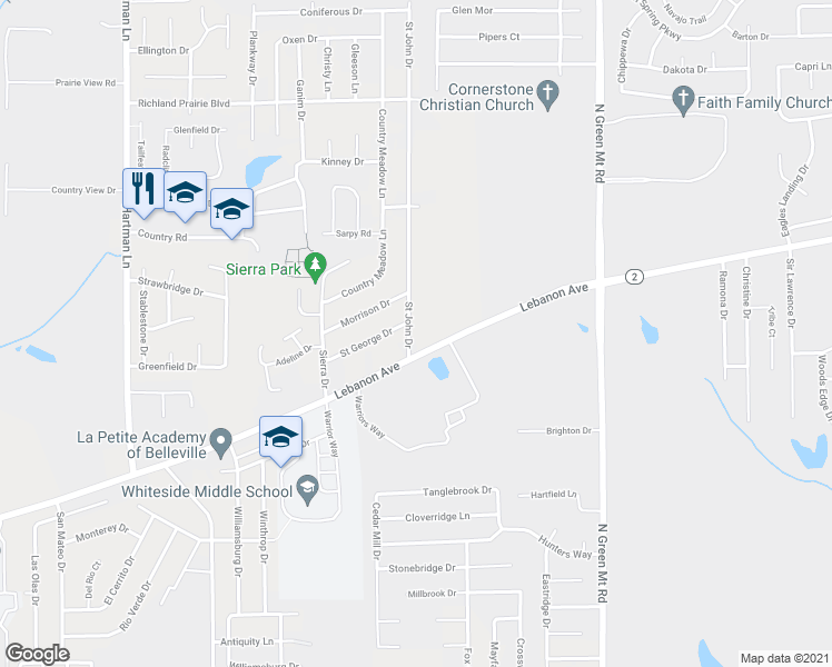 map of restaurants, bars, coffee shops, grocery stores, and more near 4 Saint John Drive in Belleville