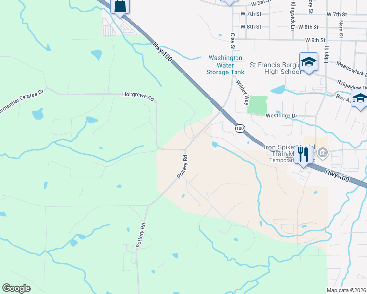 map of restaurants, bars, coffee shops, grocery stores, and more near 1365 Pottery Road in Washington