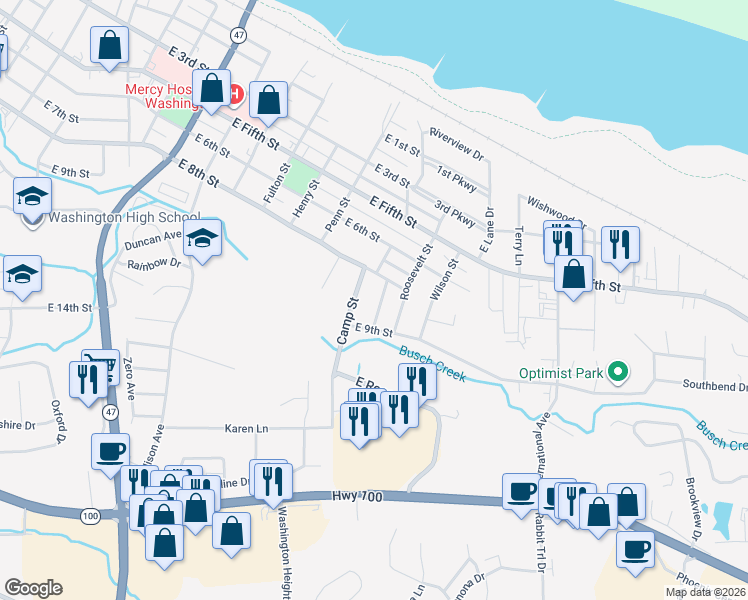 map of restaurants, bars, coffee shops, grocery stores, and more near 807 Lincoln Street in Washington