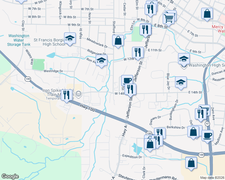 map of restaurants, bars, coffee shops, grocery stores, and more near 1319 Stafford Street in Washington