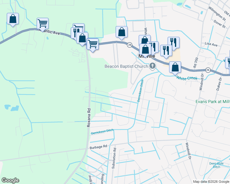 map of restaurants, bars, coffee shops, grocery stores, and more near 38021 Cross Gate Road in Ocean View