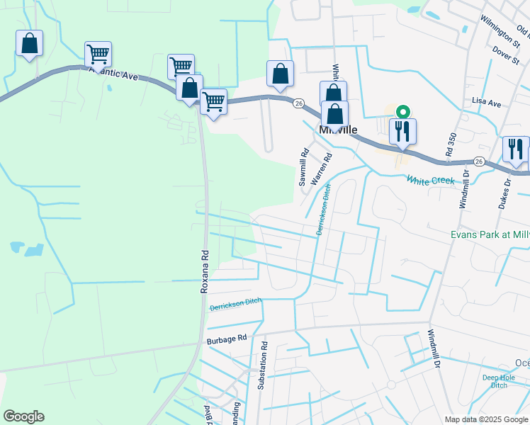 map of restaurants, bars, coffee shops, grocery stores, and more near 38021 Cross Gate Road in Ocean View