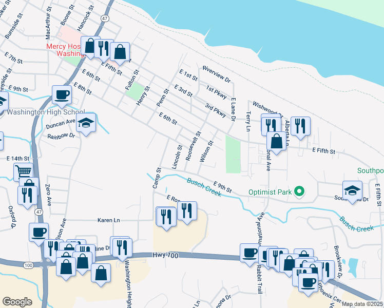 map of restaurants, bars, coffee shops, grocery stores, and more near 800 Roosevelt Street in Washington