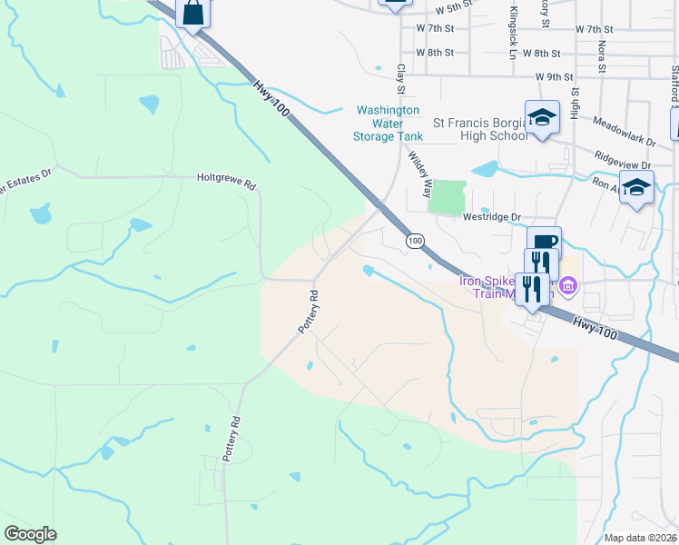 map of restaurants, bars, coffee shops, grocery stores, and more near 1348 Pottery Road in Washington