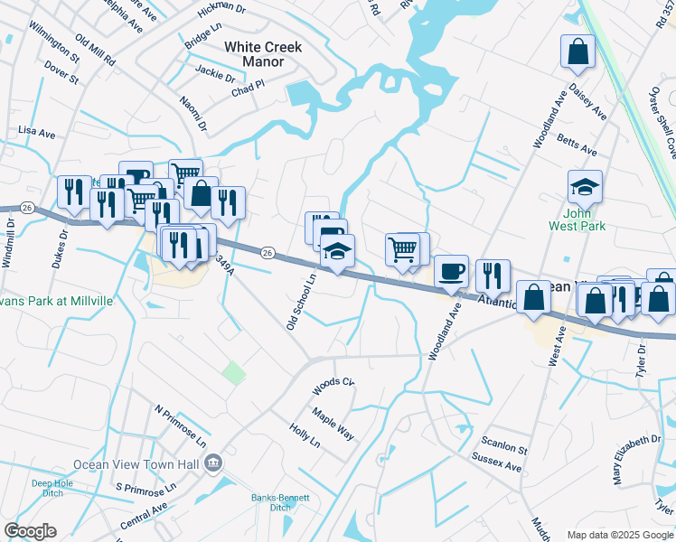 map of restaurants, bars, coffee shops, grocery stores, and more near 215 Atlantic Avenue in Ocean View