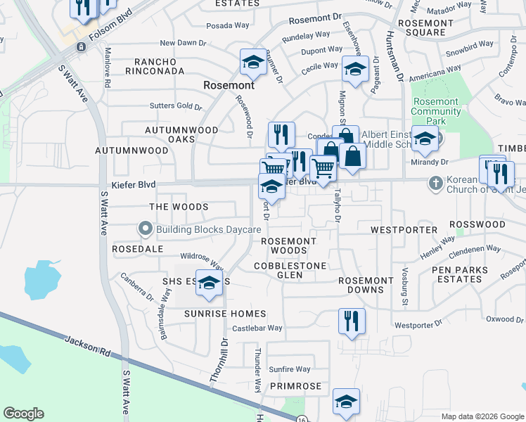 map of restaurants, bars, coffee shops, grocery stores, and more near 3660 South Port Drive in Sacramento