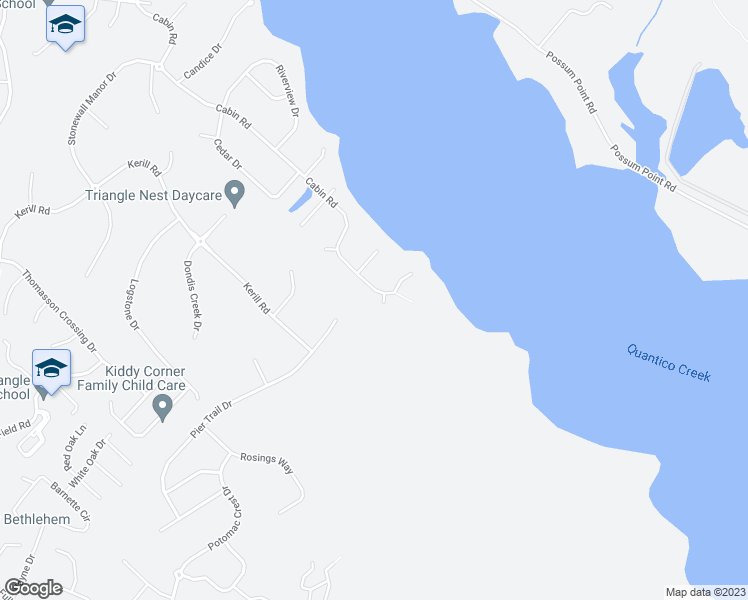 map of restaurants, bars, coffee shops, grocery stores, and more near 18606 Cabin Road in Triangle