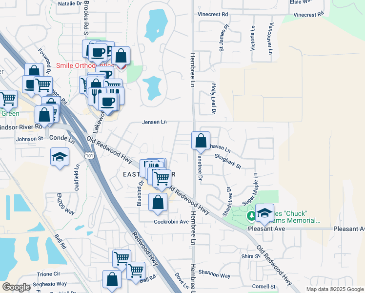 map of restaurants, bars, coffee shops, grocery stores, and more near 407 Gordon Court in Windsor