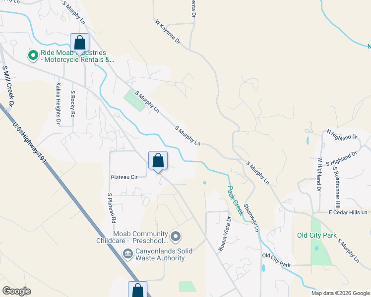 map of restaurants, bars, coffee shops, grocery stores, and more near 1750 Murphy Lane in Moab