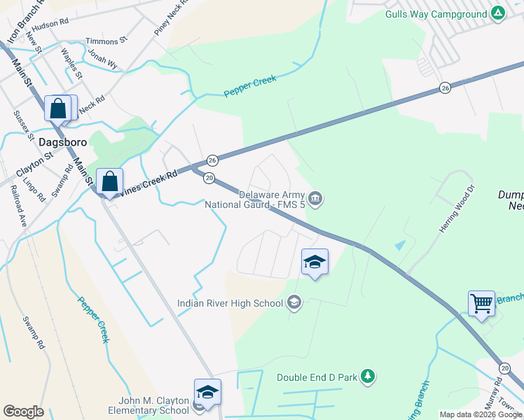 map of restaurants, bars, coffee shops, grocery stores, and more near 116 Prince Georges Drive in Dagsboro