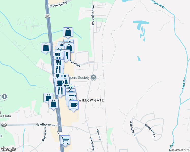 map of restaurants, bars, coffee shops, grocery stores, and more near 1100 Station Drive in La Plata