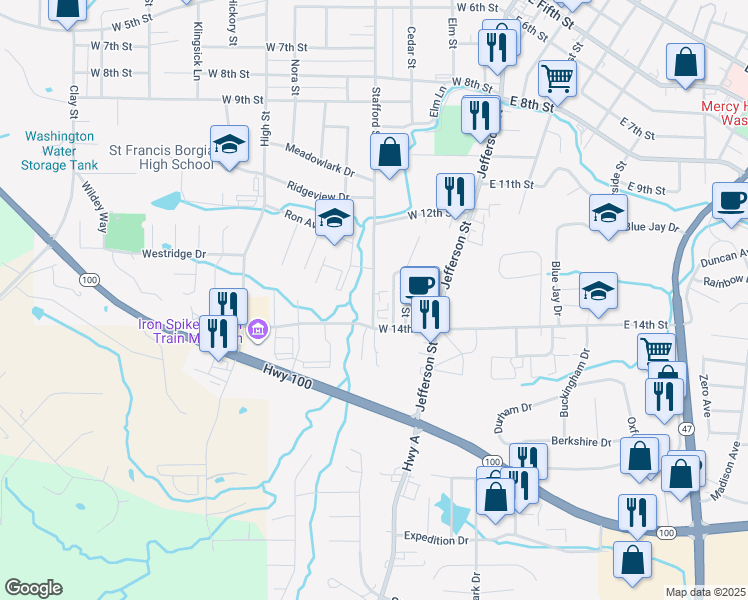 map of restaurants, bars, coffee shops, grocery stores, and more near 1301 Stafford St in Washington