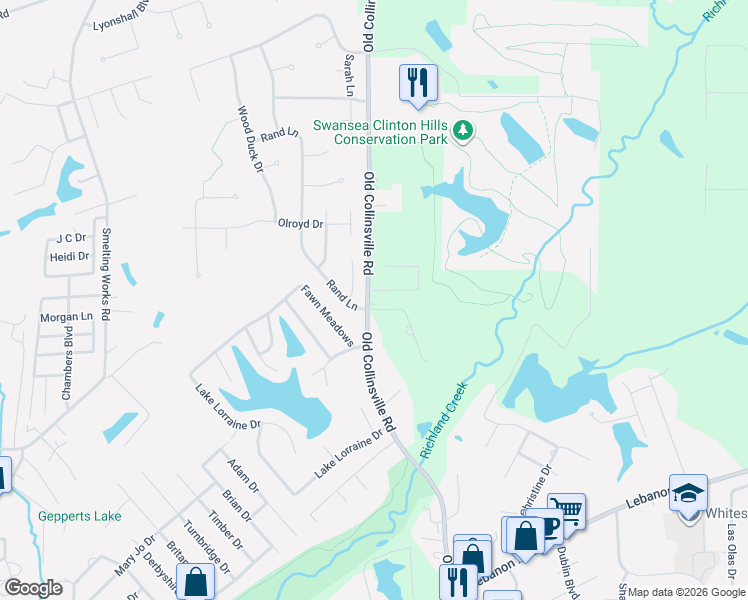 map of restaurants, bars, coffee shops, grocery stores, and more near 2 Lashley Estates Drive in Belleville