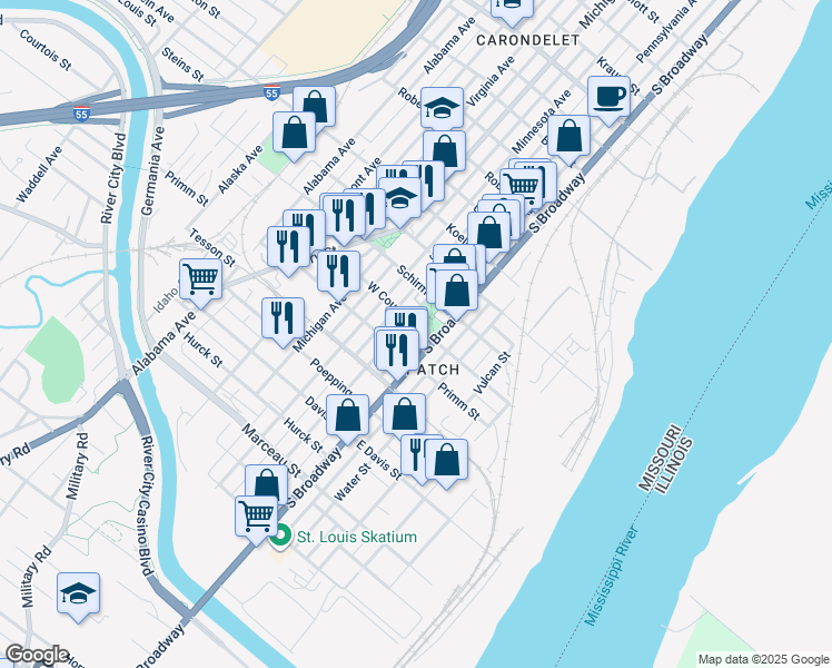 map of restaurants, bars, coffee shops, grocery stores, and more near 7906 Pennsylvania Avenue in St. Louis