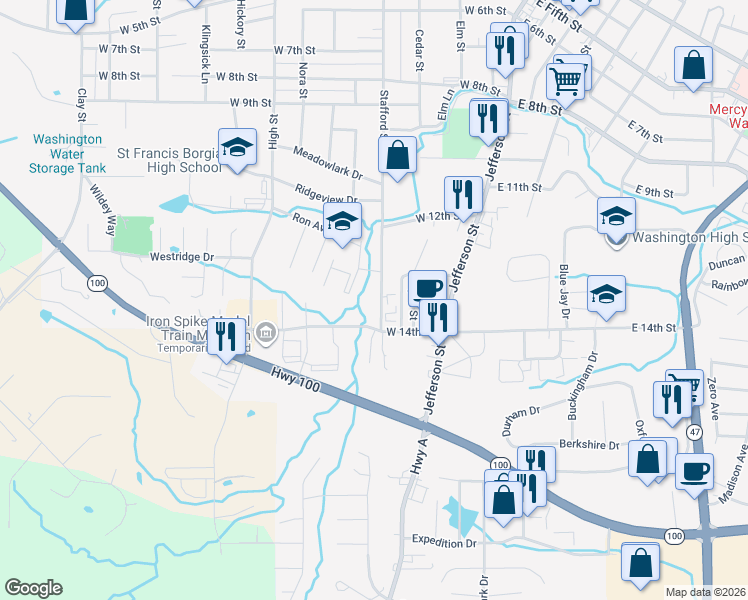 map of restaurants, bars, coffee shops, grocery stores, and more near 1319 Stafford Street in Washington