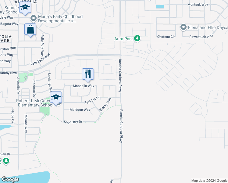 map of restaurants, bars, coffee shops, grocery stores, and more near 12086 Erato Circle in Rancho Cordova