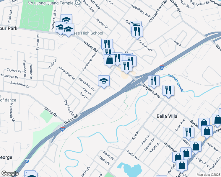 map of restaurants, bars, coffee shops, grocery stores, and more near 4262 La Salette Drive in St. Louis