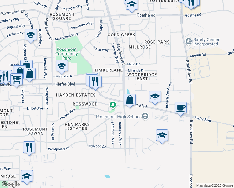 map of restaurants, bars, coffee shops, grocery stores, and more near 4012 Hellenic Drive in Sacramento