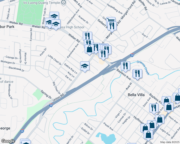 map of restaurants, bars, coffee shops, grocery stores, and more near 4262 La Salette Drive in St. Louis