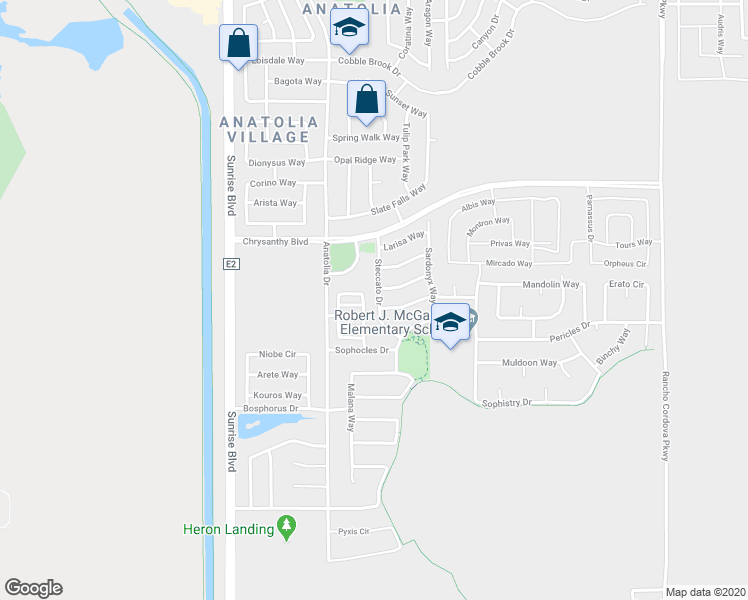 map of restaurants, bars, coffee shops, grocery stores, and more near 4260 Steccato Drive in Rancho Cordova