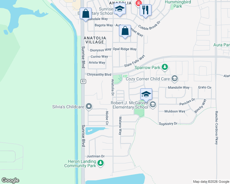 map of restaurants, bars, coffee shops, grocery stores, and more near 4318 Mount Kisco Way in Rancho Cordova