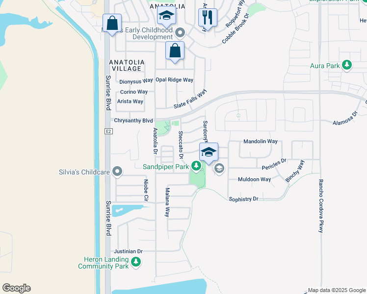 map of restaurants, bars, coffee shops, grocery stores, and more near 11855 Blue Topaz Way in Rancho Cordova