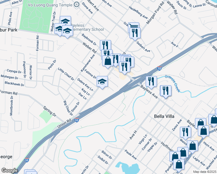 map of restaurants, bars, coffee shops, grocery stores, and more near 4262 La Salette Drive in St. Louis