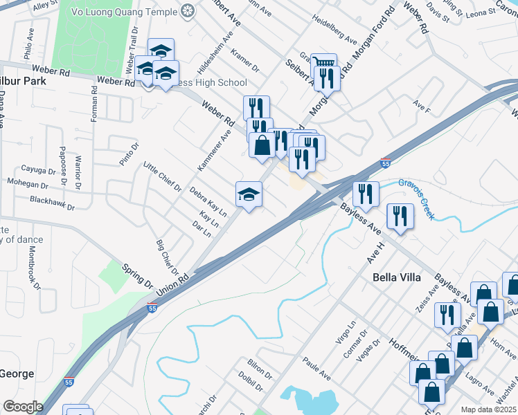 map of restaurants, bars, coffee shops, grocery stores, and more near 4262 La Salette Drive in St. Louis
