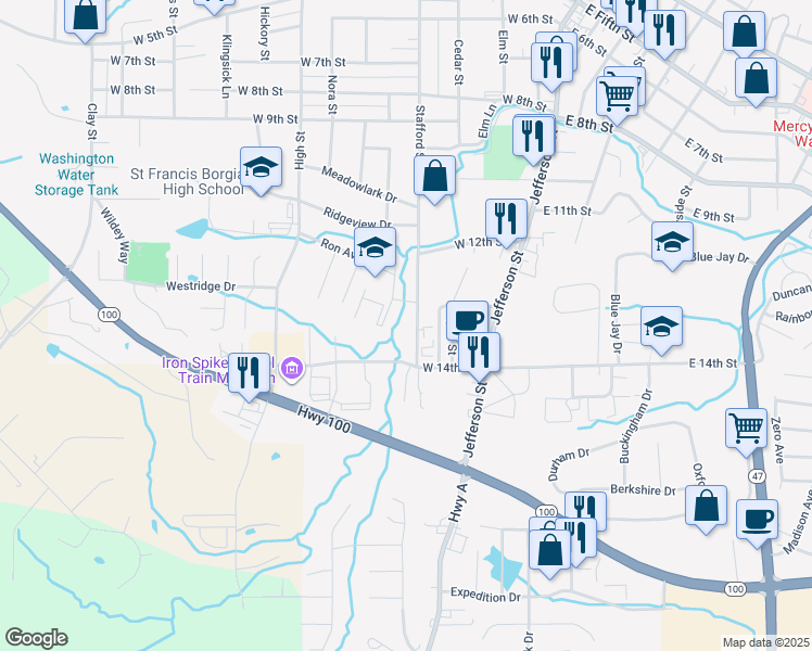 map of restaurants, bars, coffee shops, grocery stores, and more near 1301 Stafford Street in Washington
