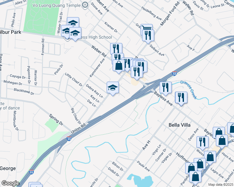 map of restaurants, bars, coffee shops, grocery stores, and more near 4262 La Salette Drive in St. Louis