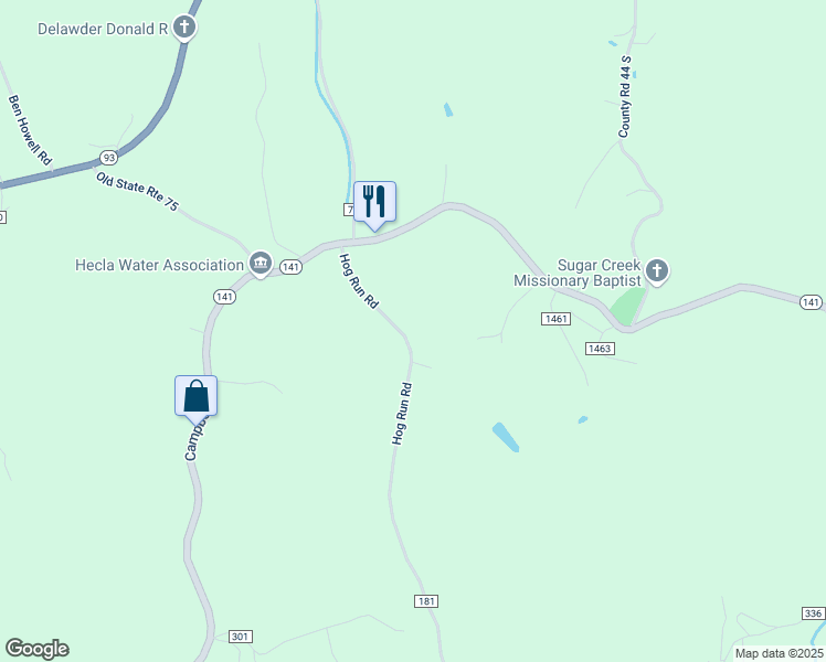 map of restaurants, bars, coffee shops, grocery stores, and more near 3490 County Road 181 in Ironton