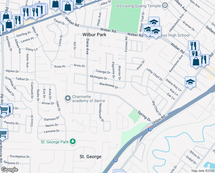 map of restaurants, bars, coffee shops, grocery stores, and more near 4813 Blackhawk Drive in St. Louis