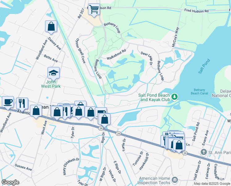 map of restaurants, bars, coffee shops, grocery stores, and more near 480 Bethany Loop in Bethany Beach