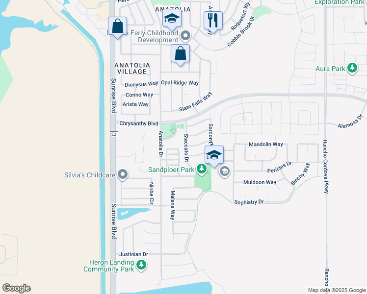map of restaurants, bars, coffee shops, grocery stores, and more near 4262 Steccato Drive in Rancho Cordova