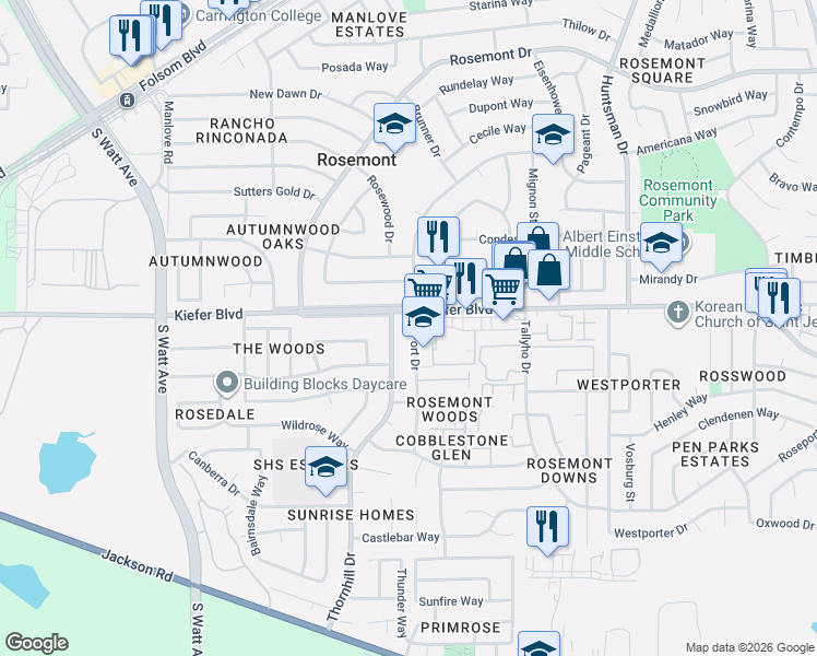map of restaurants, bars, coffee shops, grocery stores, and more near in Rosemont