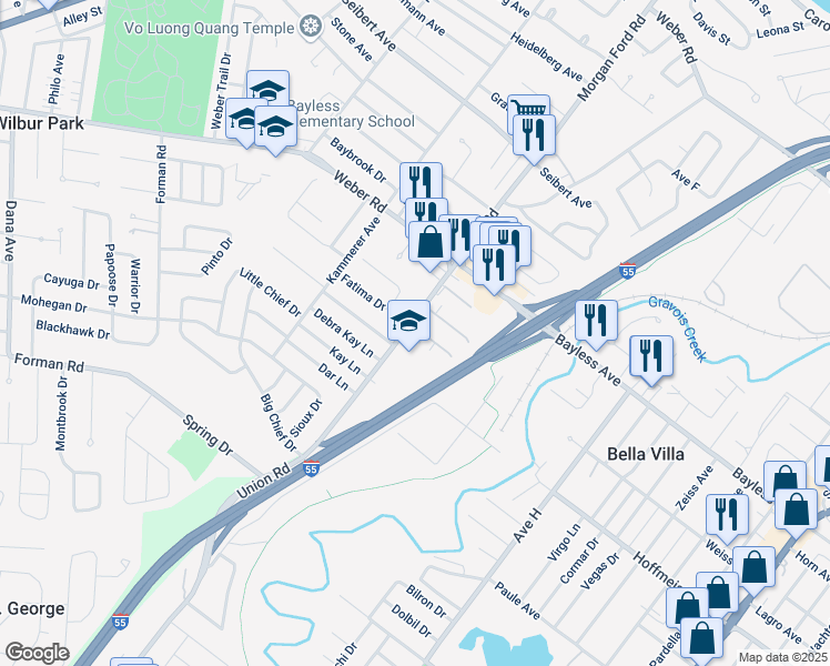 map of restaurants, bars, coffee shops, grocery stores, and more near 4260 Fatima Drive in St. Louis