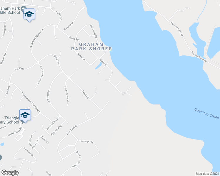 map of restaurants, bars, coffee shops, grocery stores, and more near 18518 Cabin Road in Triangle