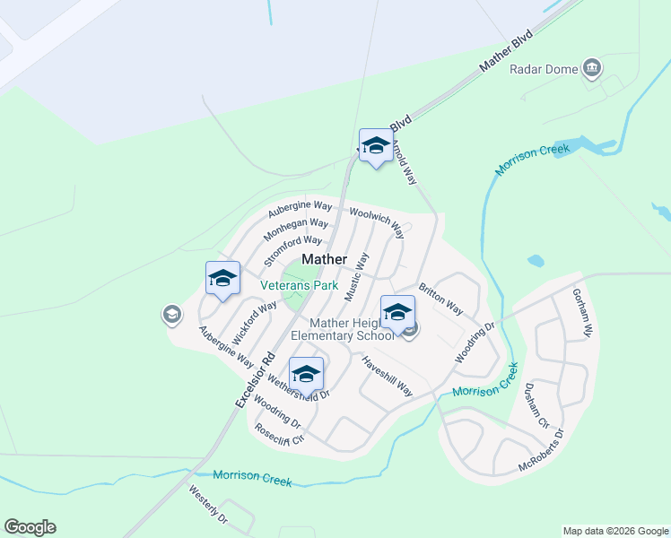 map of restaurants, bars, coffee shops, grocery stores, and more near 4266 Middlebury Way in Sacramento County