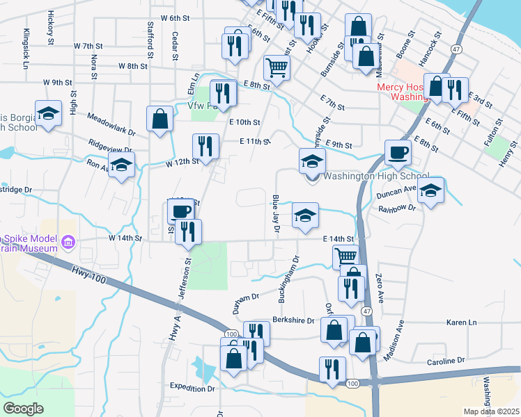 map of restaurants, bars, coffee shops, grocery stores, and more near 1351 Southwinds Drive in Washington